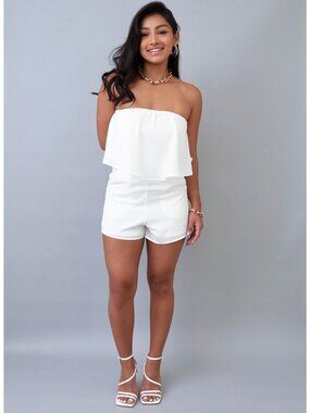 White Strapless Romper With Pocket